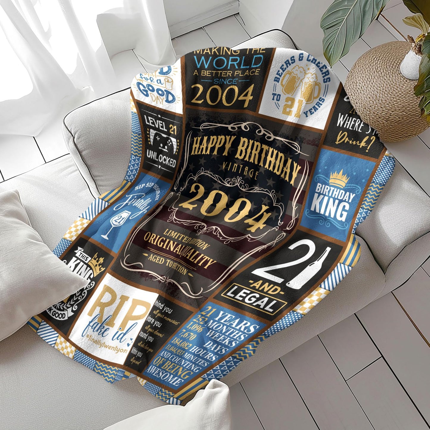 21st Birthday Gifts for Him, Cool 21st Birthday Gifts for Boy, Presents for 21st Birthday Male, 21 Year Old Birthday Gifts for Him, Happy 21st Birthday Decorations for Men Throw Blanket 50" x 60"