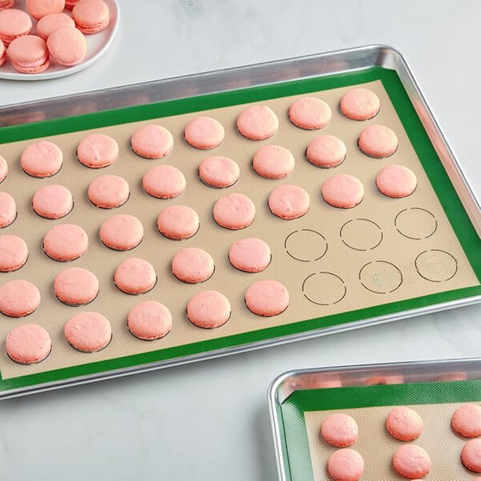 Silicone Macaron Baking Mat, Green, Full Size 16.5 x 24.5 Inch, 40 Circle Template, Non-Stick, Heavy-Duty 1mm Fiberglass, Commercial Baking Mat