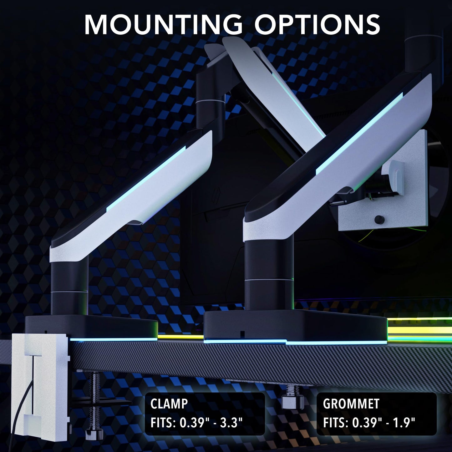 Mount-It! Heavy-Duty Ultrawide Monitor Arm up to 49”, 44 lb Capacity, Desk Mount for Curved & Widescreen Monitors, Compatible with Samsung Odyssey G9, Gas Spring, RGB Lighting, VESA 75x75 & 100x100