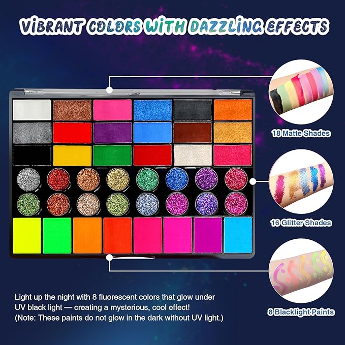 Halloween Party Face Painting Kit for Kids - 42 Colors Professional Face Paint Kit,Non-Toxic face Paint With Stencils, Brush, Gems. For Carnival, Halloween, Costume Makeup and Any Creative Activity