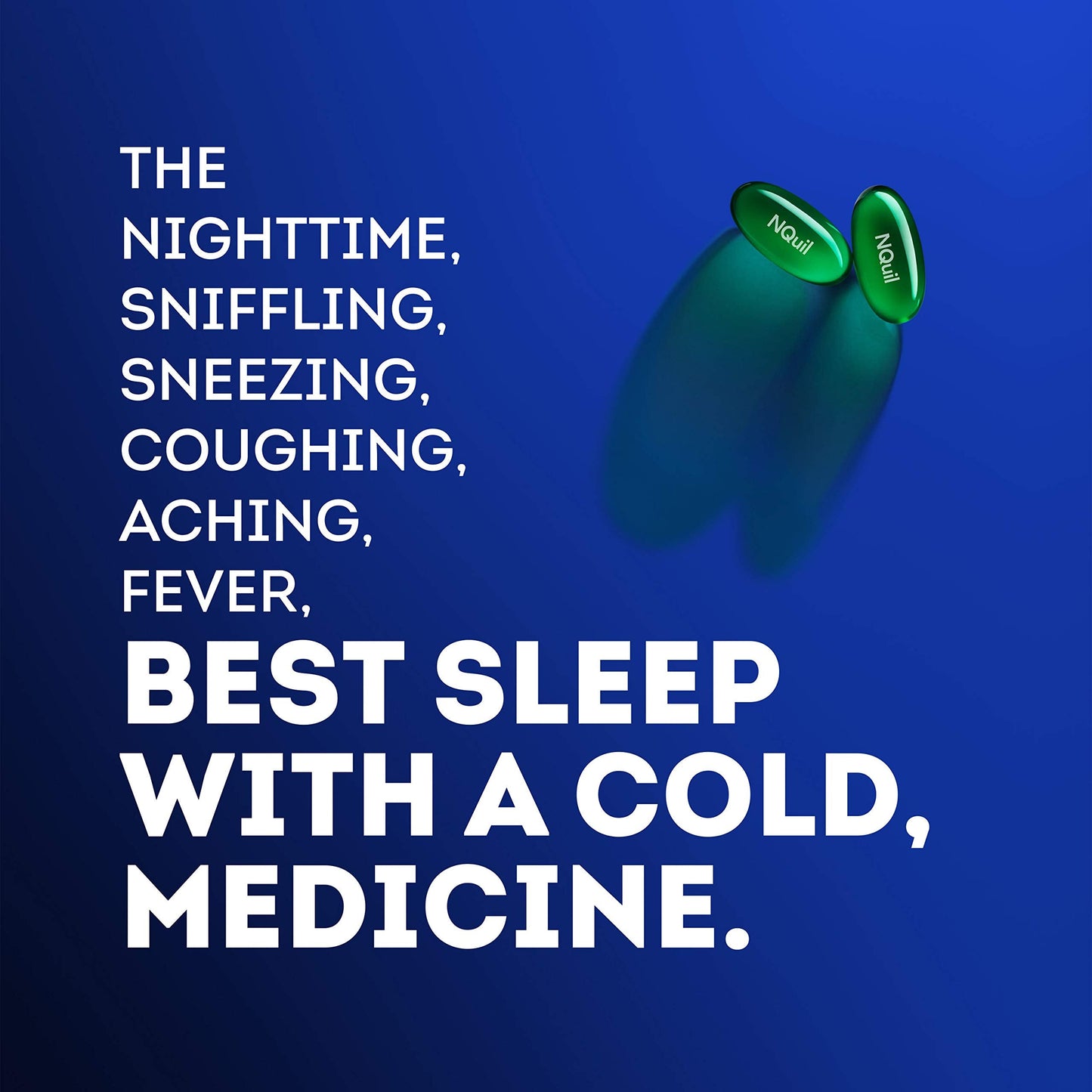 Vicks NyQuil Cold & Flu Relief Over-the-Counter Medicine, Powerful Multi-Symptom Nighttime Relief for Headache, Fever, Sore Throat, Aches, Sneezing, Runny Nose & Cough, 48 LiquiCaps