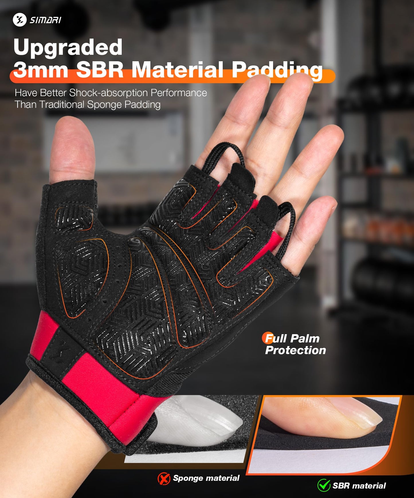 SIMARI Breathable Workout Gloves for Men & Women, Weight Lifting Gloves with Padded, Grip, Full Palm Protection, Gift for Gym Exercise, Cycling, Weightlifting Training, Fitness, Red, Size L