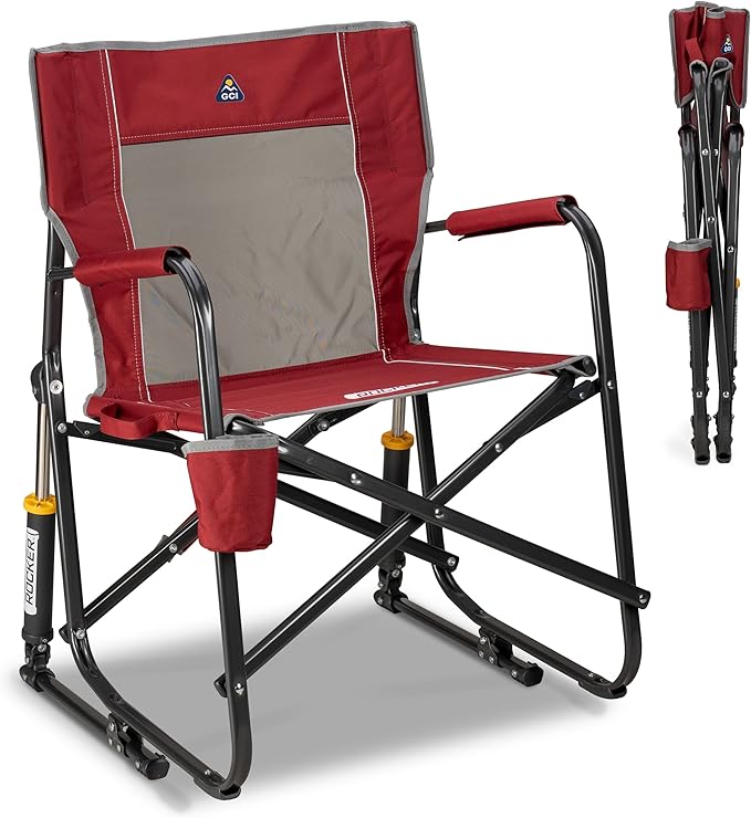 GCI Outdoor Freestyle Rocker Camping Chair | Portable Folding Rocking Chair with Solid, Durable Armrests, Drink Holder & C...