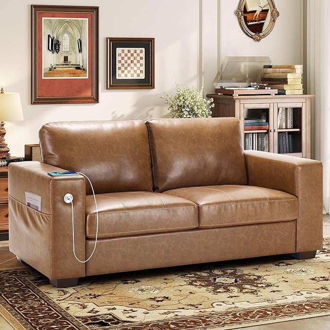 Hanherry Faux Leather 70" Sofa for Living Room, Modern Comfy Sofa with Medium Firm Seat Cushion, Removable Cover,Wide Armrest,USB/Type-C Port,Couches for Small Space,Apartment