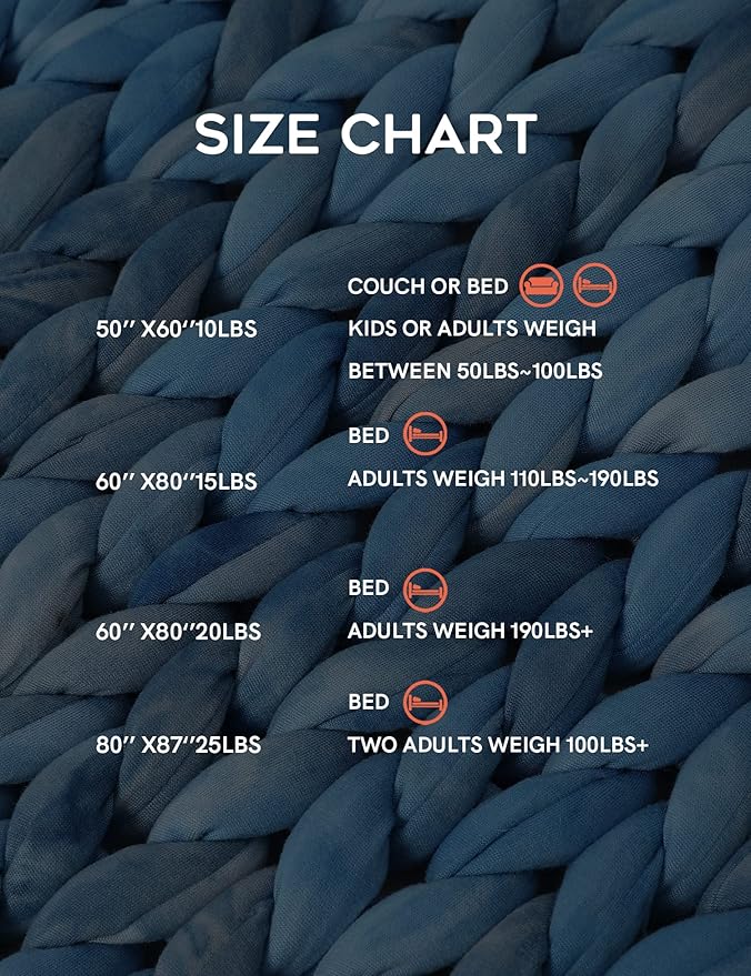 YnM Weighted Blanket, Handmade Chunky Knitted Design, Soft and Cozy, Temperature Regulating and Breathable, Machine Washable Throw for Sleep or Home Decor (Dark Blue Tie-Dyed, 60x80 Inch, 15lbs)
