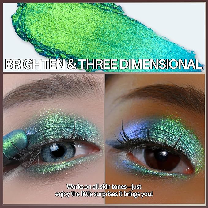 CHARMACY Duochrome Glitter Eyeshadow Stick, Chameleon Metallic Shimmer Smoky Eye Shadow, Long-Lasting Water-Resistant Formula, High Pigmented, Built-in Smudger #03