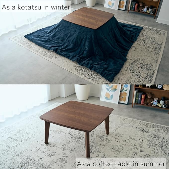 KEN JAPAN US-KLY Kotatsu Heater Table Low-Lying Dining and Work Desk (Square W29.5 xD29.5 xH15.4 Inchies, Brown)