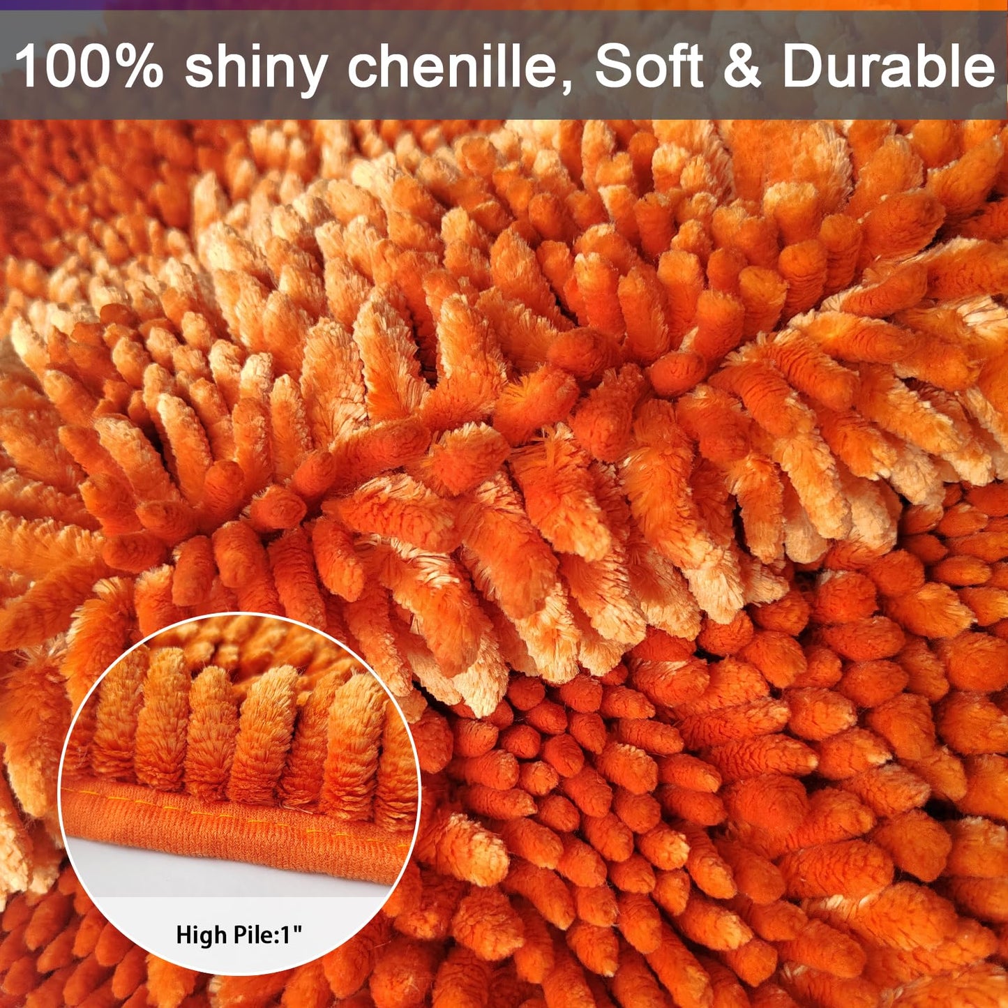 Civkor Orange Bathroom Rugs, Fall Bathroom Rugs Set with Non Slip Backing, Luxury Shiny Chenille Bath Mats Rug Machine Washable and Quick Dry, 31x20 and 24x16 Inch