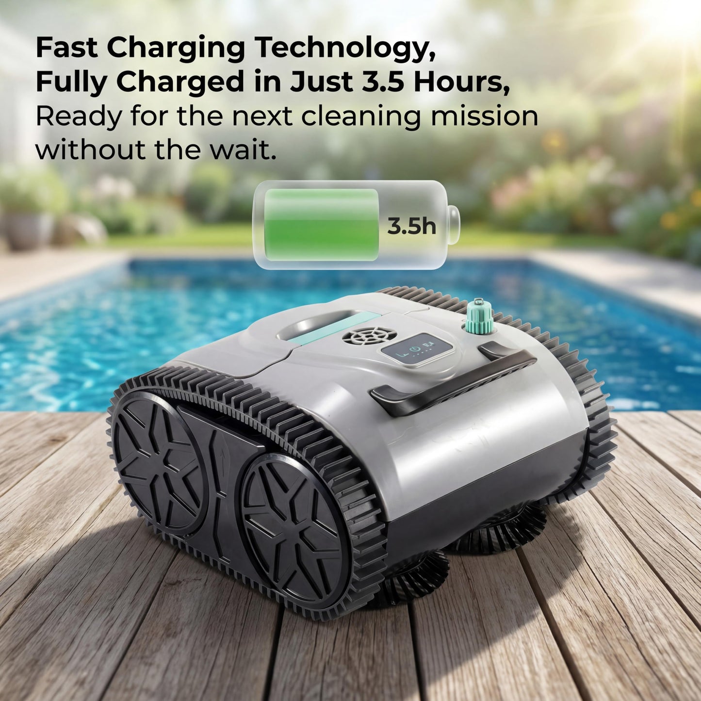 Hinice Cordless Pool Cleaner Robot for Wall & Waterline Cleaning, Automatic Pool Vacuum Cleaner for Inground & Above Ground Pools up to 3200 sq.ft, 120 Mins Runtime, IPX8 Waterproof
