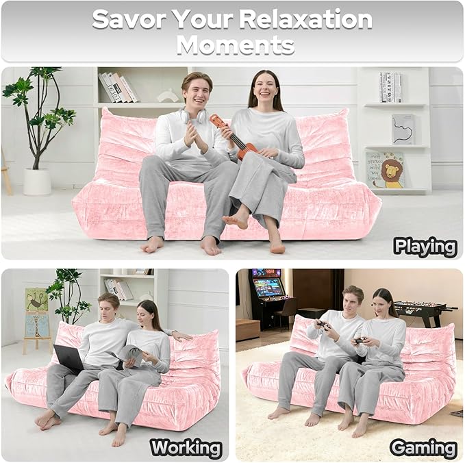 HABUTWAY Bean Bag Chair, Giant Bean Bag Chairs for Adults, 3 Seater Fireside Chair, Lazy Large Floor Bean Bag Sofa for Living Room, Bedroom, Dorm, Office (Pink)