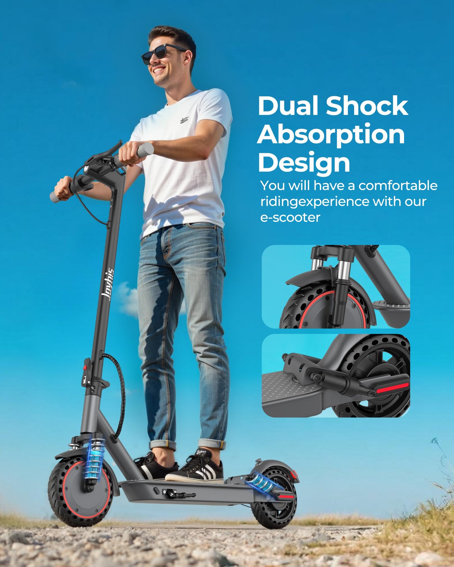 Electric Scooter with Seat, 500W Motor, 10" Solid Tires Electric Scooters for Adults & Teens, MAX 22Mph, 22 Miles Long Range, Folding E-Scooter with Dual Suspension and Braking System