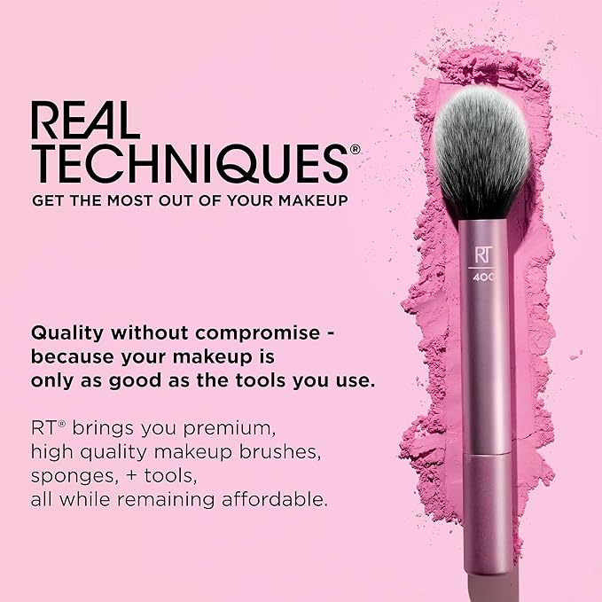 Real Techniques Expert Face Professional Foundation Makeup Brush for Even Streak Free Application, Dense Bristles For Buffing, Orange, 1 Count