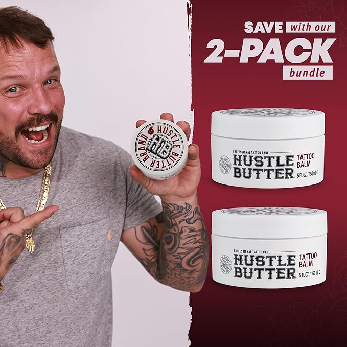 Hustle Butter Deluxe – Tattoo Butter for Before, During, and After the Tattoo Process – Soothing Lubrication – 100% Vegan Replacement for Petroleum-Based Products – 5 oz (2 Pack)