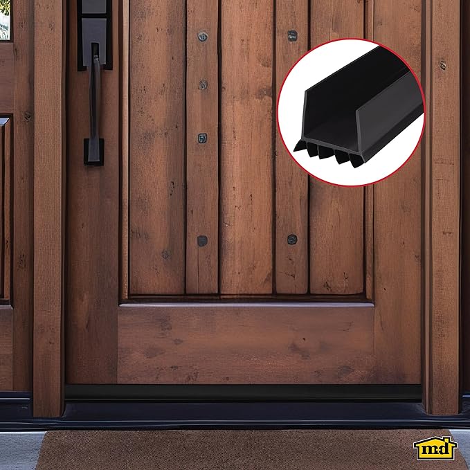 M-D Building Products Vinyl Cinch U-Shape Door Bottom Seal, Slide-On Weatherstripping Draft Stopper, Easy to Install, Fits 36” x 1-3/4” Doors, Fills 3/8”- 3/4” Gaps, 43339, Black