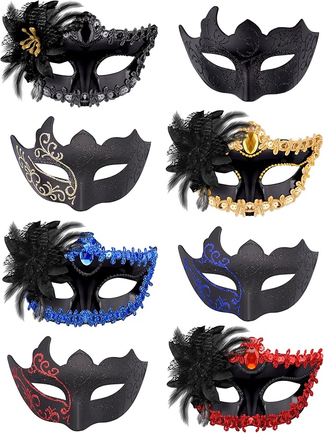 SIQUK 8 Pieces Couple Masquerade Masks Set Venetian Party Mask Costume Mask