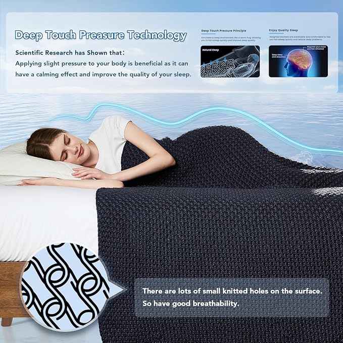 Topcee Knitted Weighted Blanket - 50"x60" 7lbs Cooling Chunky Knit Heavy Blanket for Adults Cable Yarn Knit Decorative No Beads Soft, Cozy and Cooling Weighted Throw Blankets Machine Washable