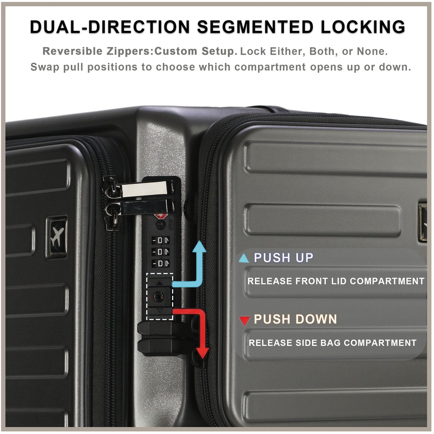 MAITUD Front Opening Carry On Luggage 22x14x9 Airline Approved, 20 Inch Aluminum Frame Suitcase with Dual TSA Locks & Cup Holder, PC Hardshell Travel Case with Detachable Bag (Titanium Grey)
