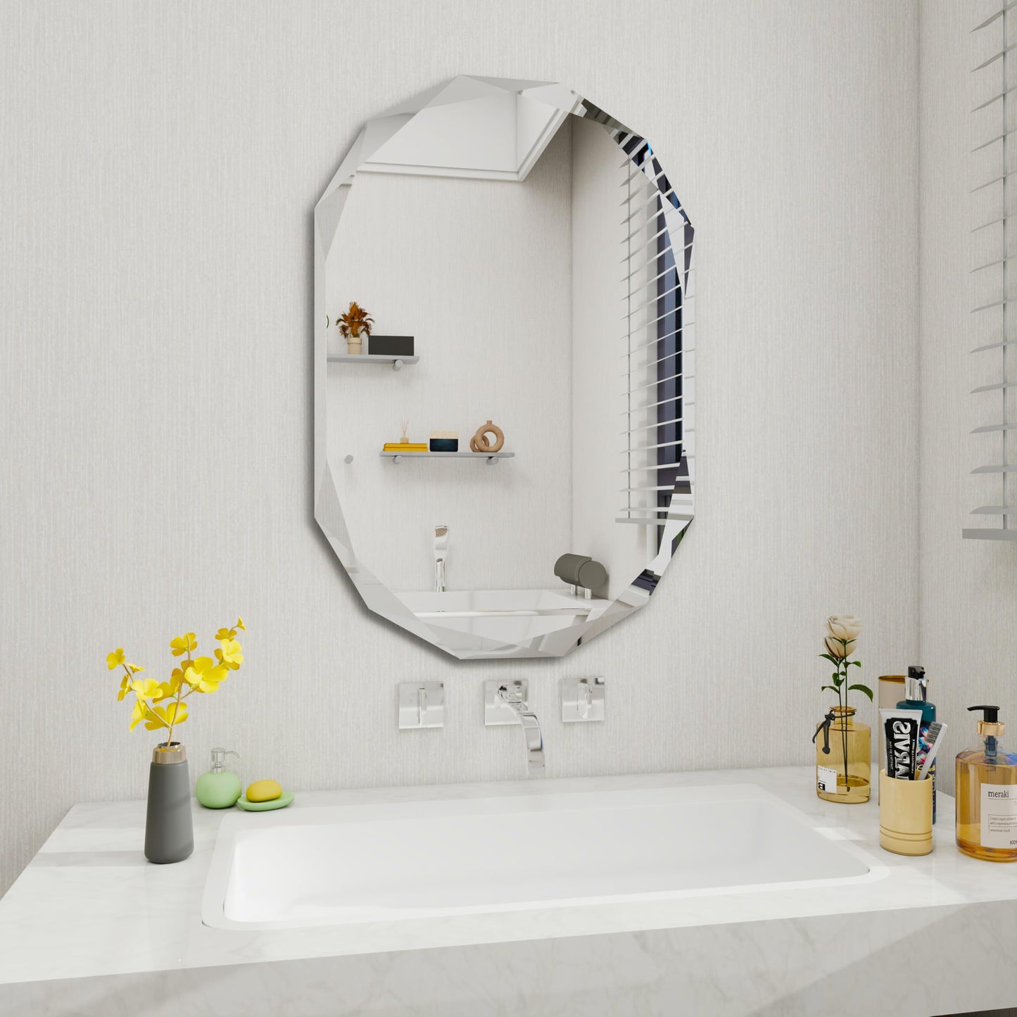 Beveled Bathroom Mirror, 30X42 Inch Single Beveled Edge Frameless, Beveled Edge Mirror，for Living Room Bedroom Entryway Mantel Hallway Decoration, Hang Horizontally or Vertically (30 * 42inch)