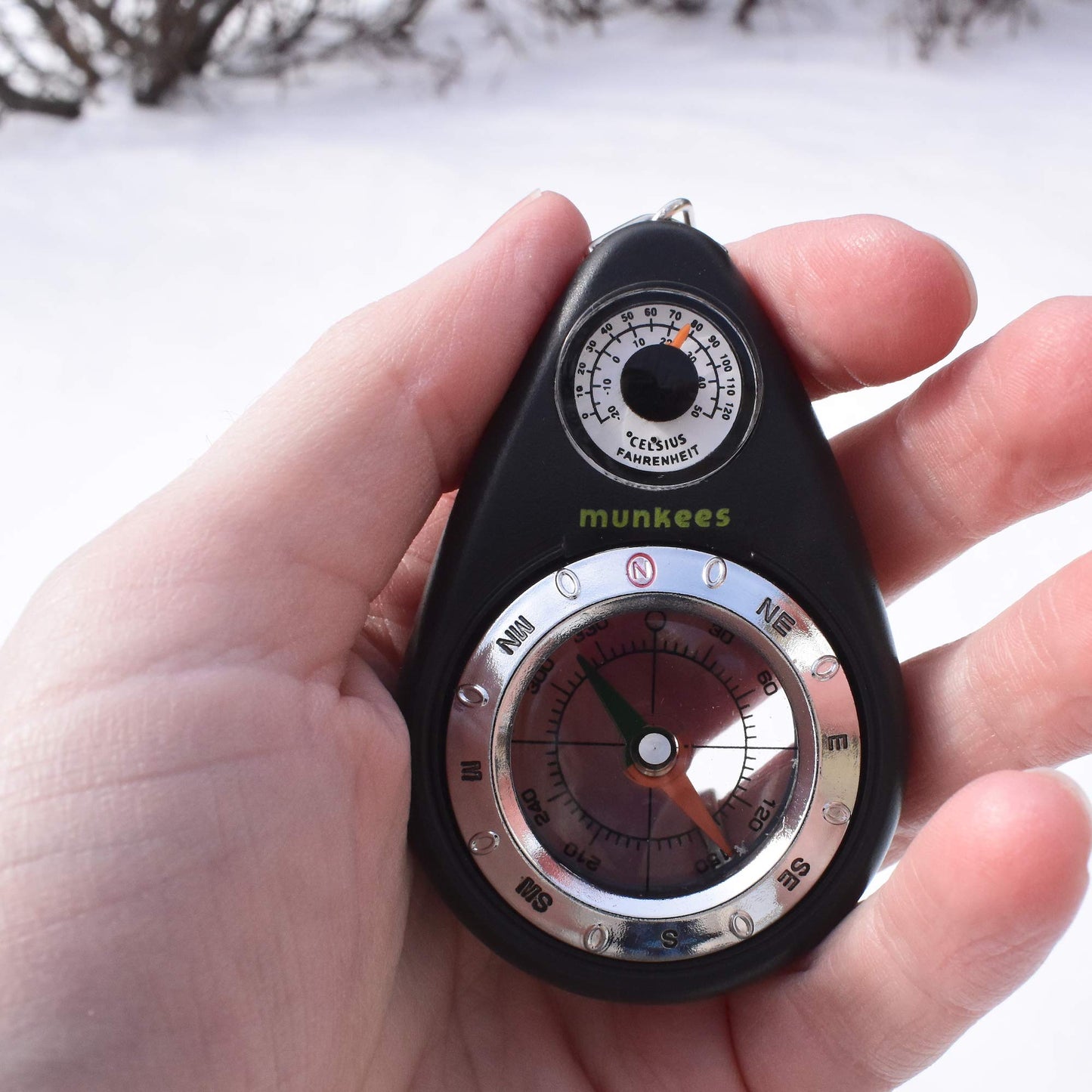 Ace Camp Munkees Small Compass And Thermometer Keychain, Mini Pocket-Sized Waterproof Keyring Gear For Camping, Hiking, Backpack