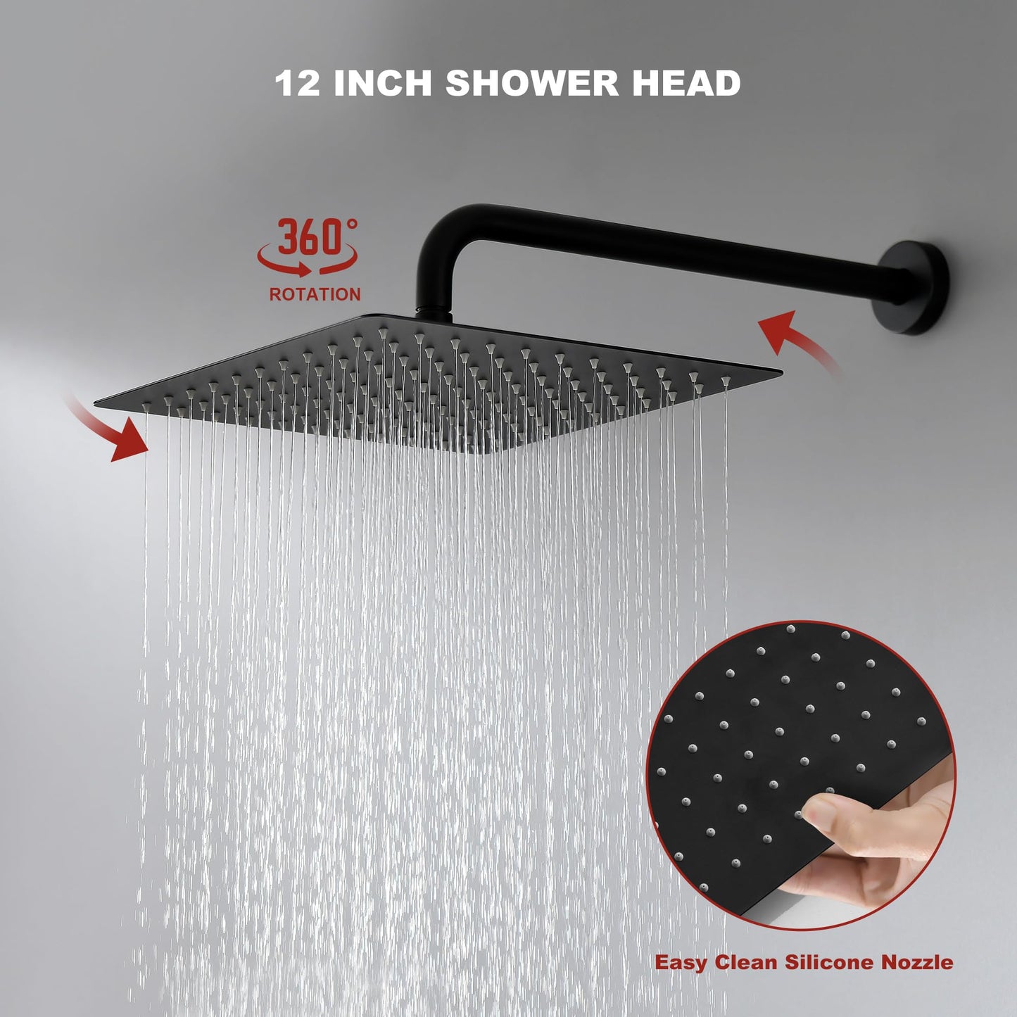Lavatrum Shower Faucet Set Wall Mounted Shower head with Handheld Comb Rain System 6 Function Pressure Balance - Stainless Steel Bathroom Shower Kit Complete 12 Inch Matte Black(With Valve)