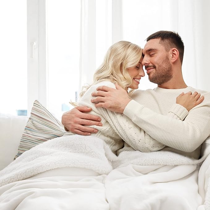 Bedsure GentleSoft Sherpa Fleece Throw Blanket for Couch - Thick and Warm Throw for Women and Men, Soft Fuzzy Plush Blanket for Winter, Non-Heated, White, 50x60 Inches