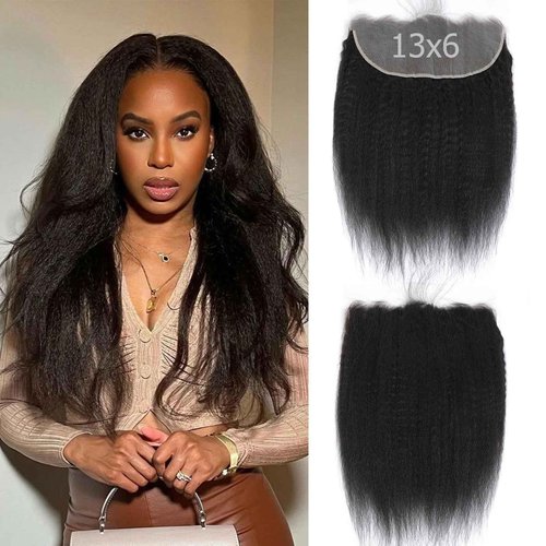 DSEKCAIN Kinky Straight Frontal 13x6 Frontal Human Hair Transparent HD Lace Frontal Yaki Straight Frontal Closure 100% Human Hair Ear to Ear Lace Frontal Natural Black Color 18 Inch 150% Density