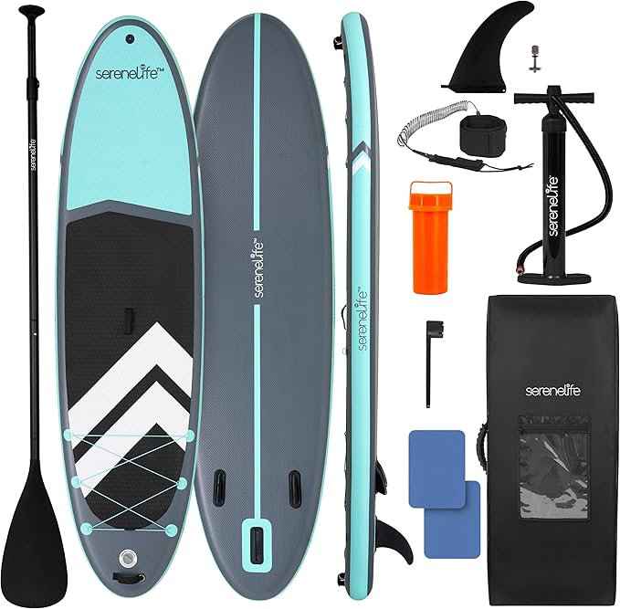 SereneLife XL Inflatable Stand Up Paddle Board – Extra-Wide, Pet & Family-Friendly SUP for Adults, Kids & Pets – Non-Slip ...