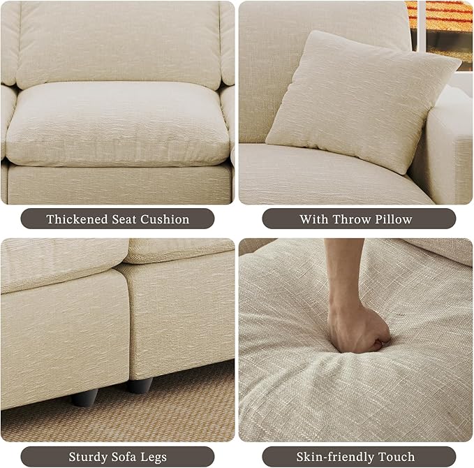 Modular Sectional Sofa Cloud Couch for Living Room, Modern Minimalist Comfy Deep Sofa Couches, Upholstered Couch with Removable & Washable Cushion Covers, Wide Armrest, Filled with Down and Cotton