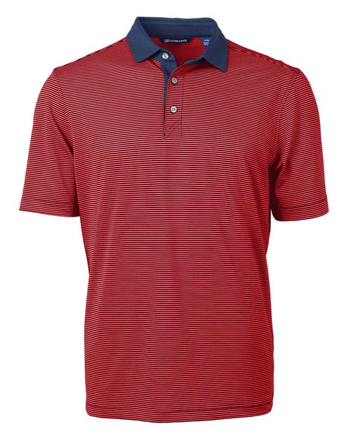 Cutter & Buck Virtue Eco Pique Micro Stripe Recycled Mens Big & Tall Polo, Red/Navy Blue