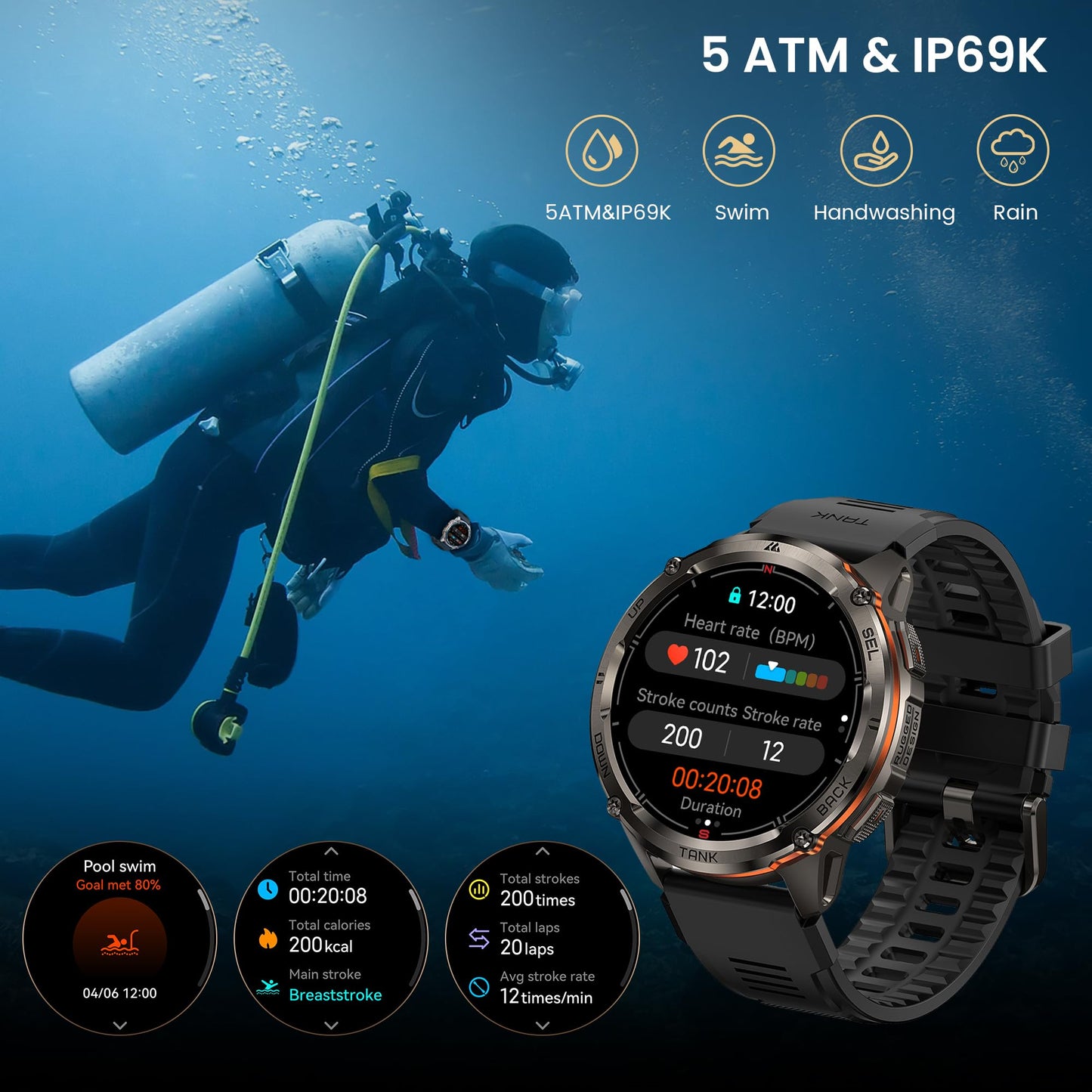 KOSPET Tank T3 Ultra 2 Smart Watch for Men GPS, Extra-Long Battery, Full Stainless Steel Body Rugged Smartwatch with Bluetooth Calling, 1.43" AMOLED Display, Pressure&Altitude&Compass