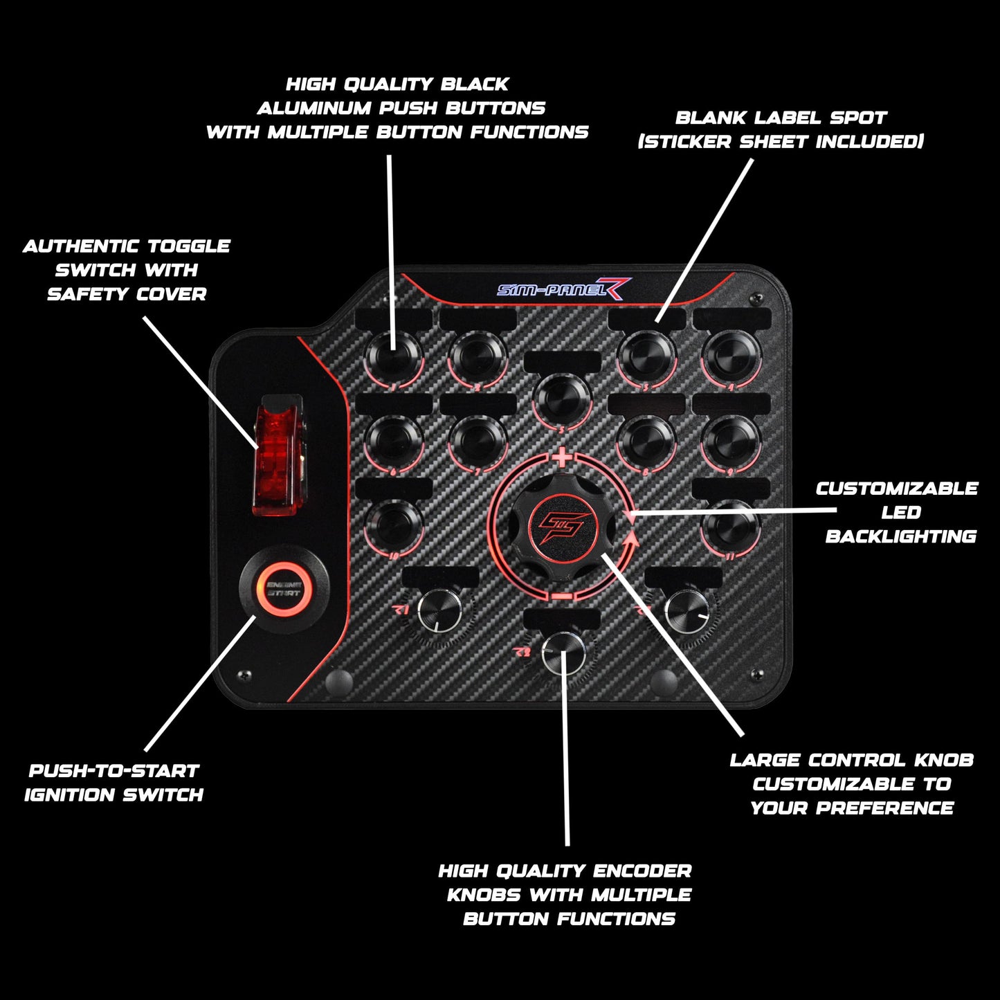 SIM-PANEL PC Sim Racing Gen 2 Button Box (Horizontal Layout)