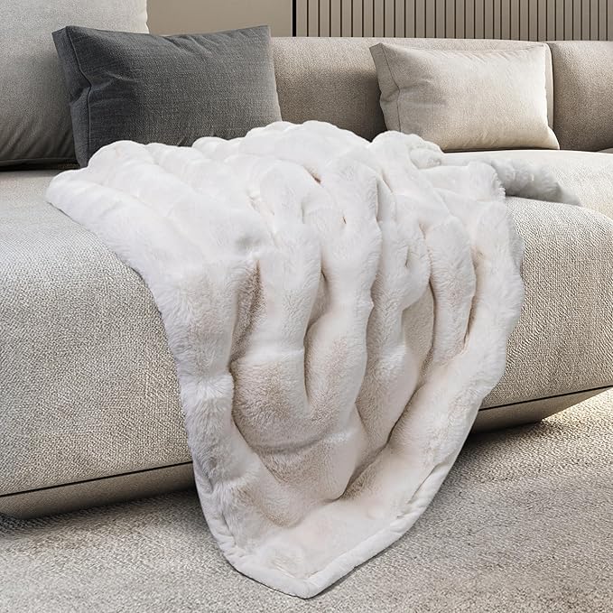 Mon Chateau 60" x 70" Hearthside Faux Fur Throw Blanket, Reversible Soft Blanket for Queen-Size Bed, Couch, or Sofa, Cozy ...