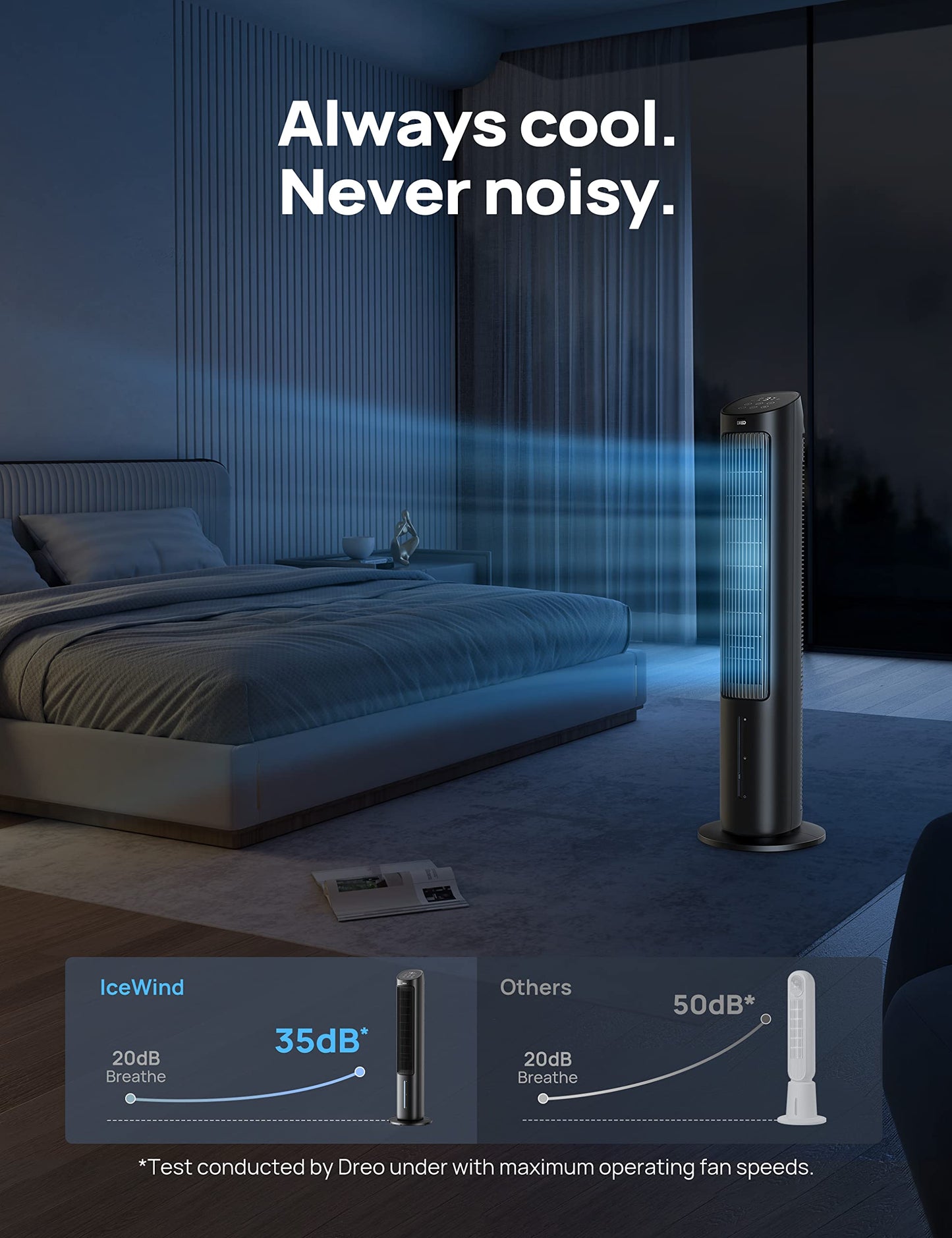 DREO Portable Air Conditioners Fan, 40” Standing Fans that Blow Cold Air, Portable AC，80° Oscillating Evaporative Air Cooler，Removable Water Tank, Ice Packs, Remote Control, 4 Speeds, 7H Timer, Black