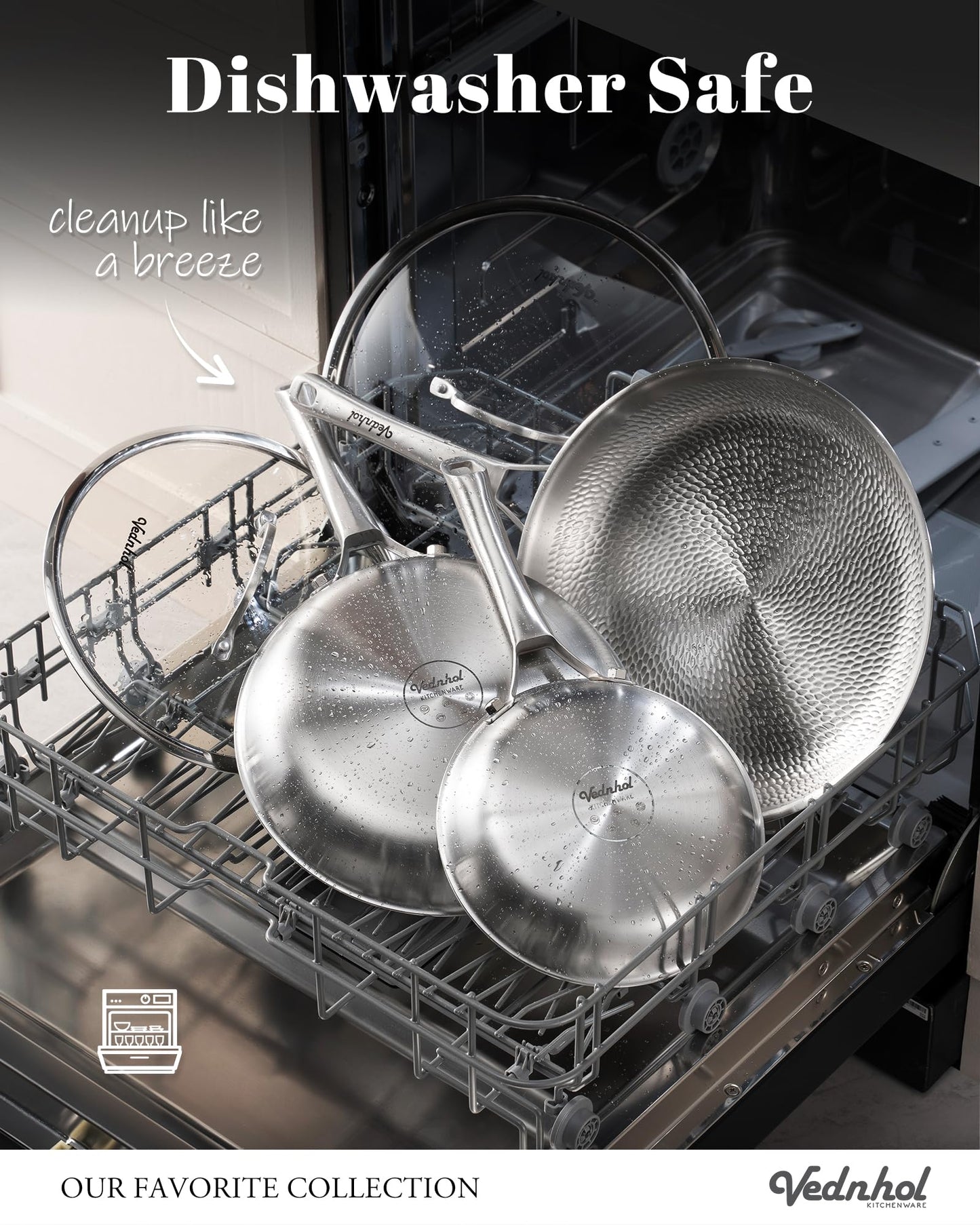 VEDNHOL Titanium Pans set, 8+10+12Inch Pure Titanium Hammered Pro with Two Lids, Non-Toxic Skillet for Cooking, PFAS/PFOA/PTFE Free Cookware, Dishwasher&Oven Safe, Kitchen Induction Compatible
