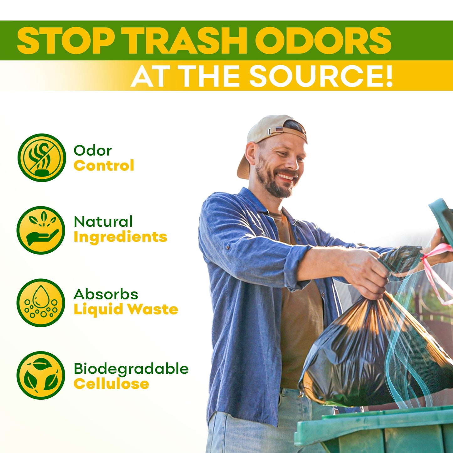 BEEST Dumpster Defender - 1.5lbs Outdoor Trash Can Deodorizer & Liquid Waste Absorber (Made in USA) Biodegradable Trash Can Odor Eliminator - Powerful Garbage Deodorizer for Always-Fresh Bins - 7 Cups