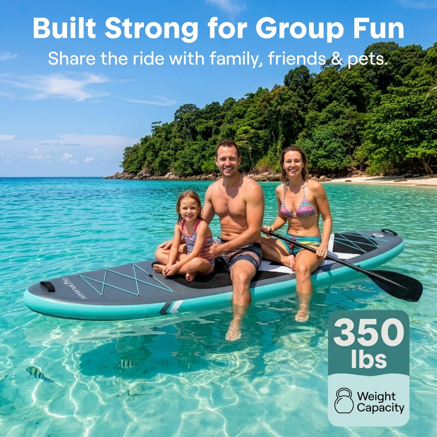 SereneLife 10’ Inflatable Stand Up Paddle Board with Premium SUP Accessories - 33” Wide Stable Design with Non-Slip EVA Deck Pad for Youth and Adults, 350 lbs. Capacity