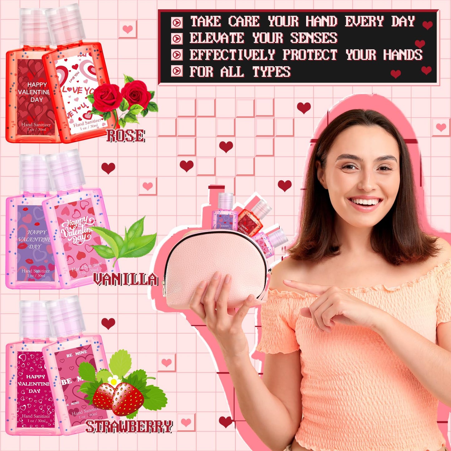 24 Pack Valentines Mini Hand Sanitizers Bulk Travel Size 1 oz Small Hand Sanitizer Gel Scented Heart Conversation Valentines Gifts Favor Galentines Day Gift Basket Stuffer Adult Teacher Women Wife
