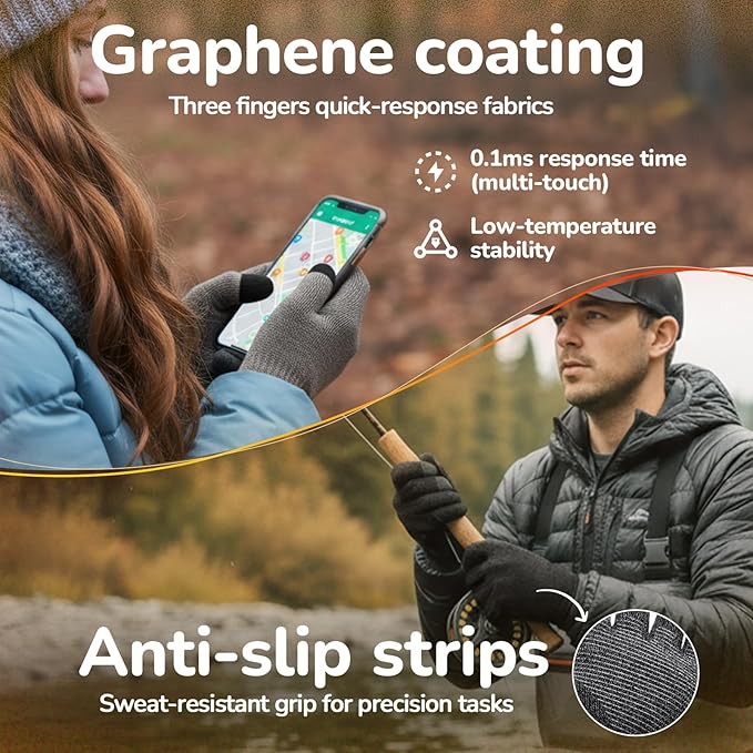 Merino Wool Gloves for Men Women Touch Screen Warm Anti-Slip Glove Liners Thermal for Driving Hiking