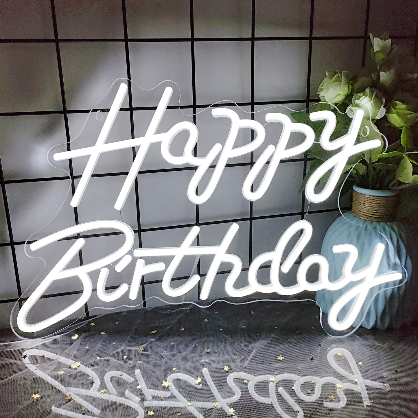 Happy Birthday Neon Signs for Party Decor Dimmable LED Birthday Neon Light for Wall Decor Light Up Happy Birthday Led Signs for Backdrop Birthday Any Ages Bday Celebration Decoration, White