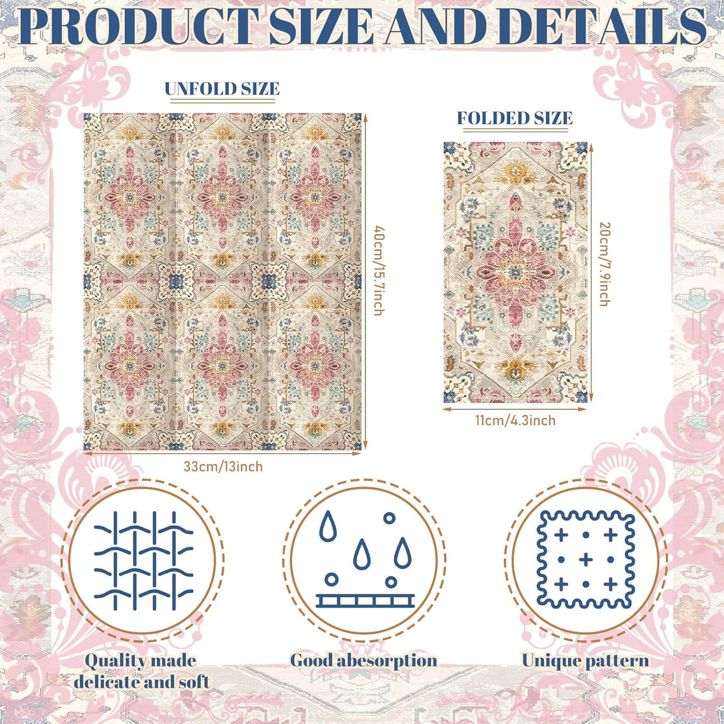 Yeaqee 100 Pcs Vintage Boho Napkins Paper Guest Towels 2 Ply Decoupage Napkins Disposable Decorative Hand Towel for Bathroom Kitchen Fall Wedding Party Dinner(Multicolor)