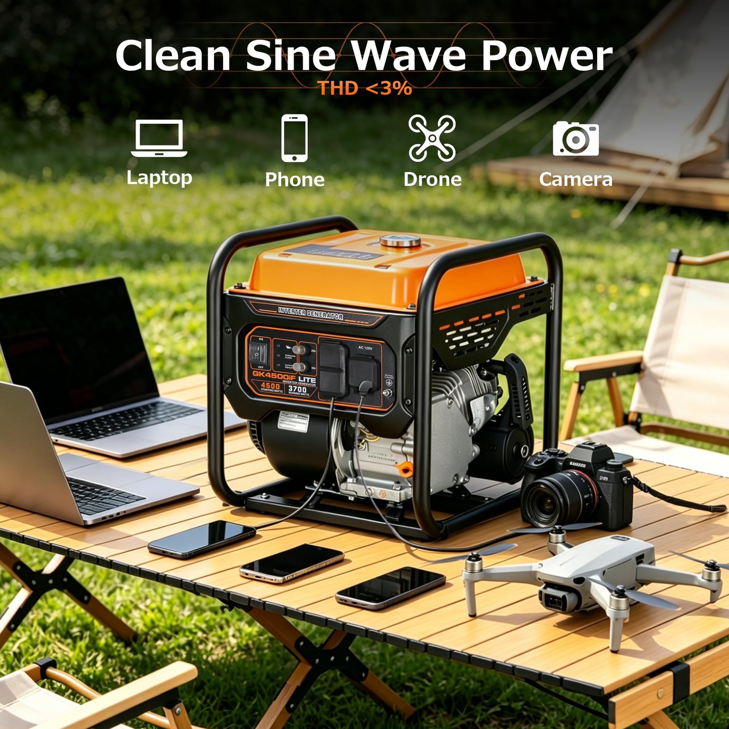 Genkins 4500 Watt Open Frame Inverter Generator 30 Amp Pure Sine Wave Noise Reduced 50% 55lbs EPA complied Gas Powered
