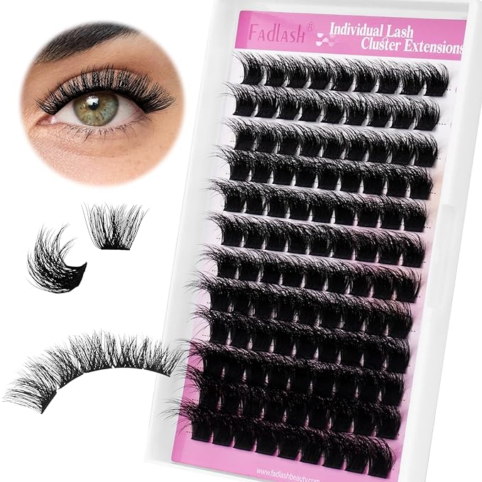 FADLASH Lash Cluster Eyelash Extensions 12-18mm Individual Cluster Lashes D Curl DIY Lash Extension Clusters 3D Effect Eyelash Clusters Volume (Y01-3D-Mix12-18)