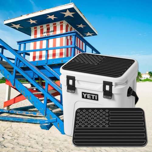USATuff SeaDek EVA Mat Cooler Pad fits YETI 24 Roadie | Peel & Stick Application | Non Slip Comfort Accessories - US Flag (Black-StormGray)