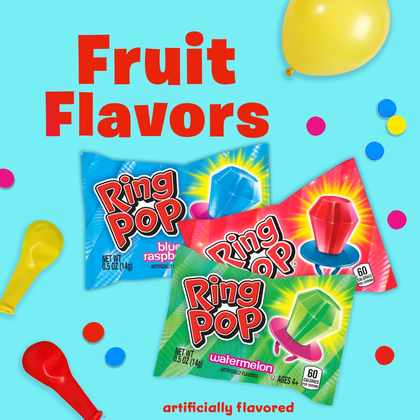 Ring Pop Lollipops - Bulk Candy Individually Wrapped Suckers Variety Party Pack- 50 Count w/ Assorted Flavors - Hard Candy for Party Favors, Kids & Goodie Bags
