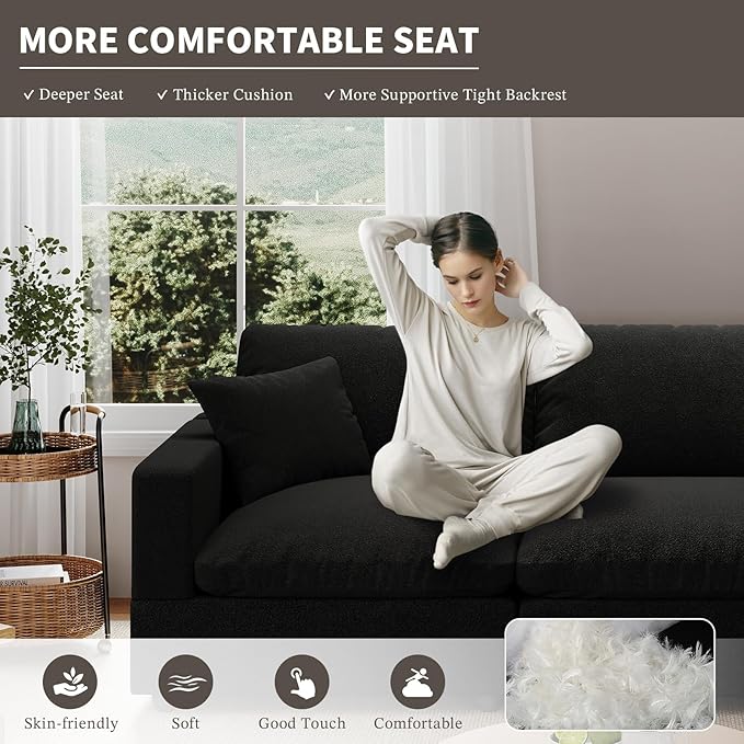 Modular Sectional Sofa Cloud Couch for Living Room, Modern Minimalist Comfy Deep Sofa Couches, Upholstered Couch with Removable & Washable Cushion Covers, Wide Armrest, Filled with Down and Cotton