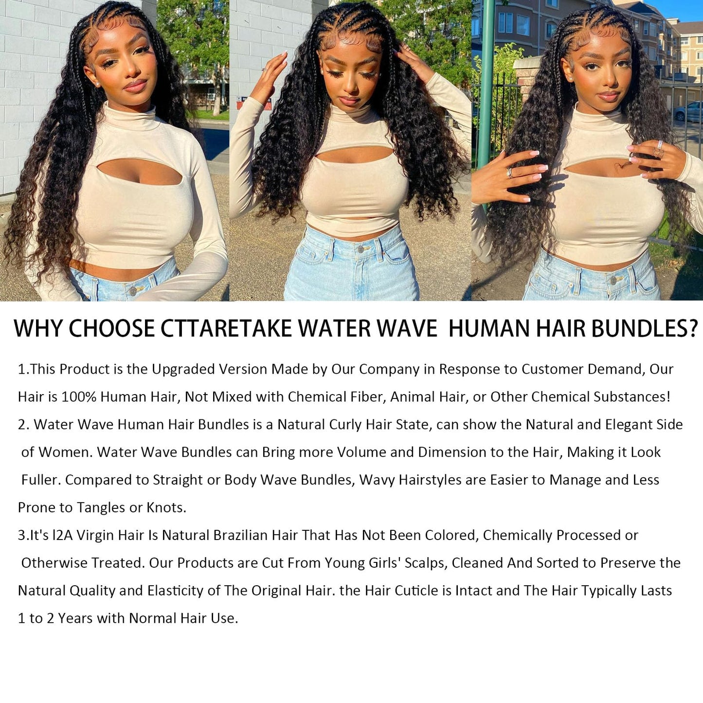 Water Wave Human Hair Bundles 12A Double Weft Deep Curly Wave Bundles 100% Unprocessed Brazilian Virgin Human Hair Natural Black