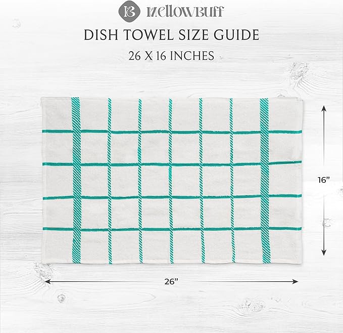 100% Cotton Terry Dish Cloth & Dish Towel (Teal, Dish Towel - 4 Pack(Checks))