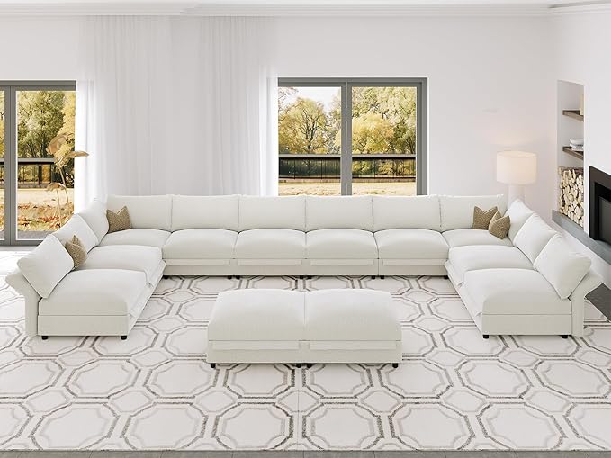 DreamDashio 12 Seater Oversized Modular Sectional Sofa with Storage & Adjustable Arms Backs, 211" Large U Shaped Sectional Couches for Living Room with Deep Seat, Beige Chenille