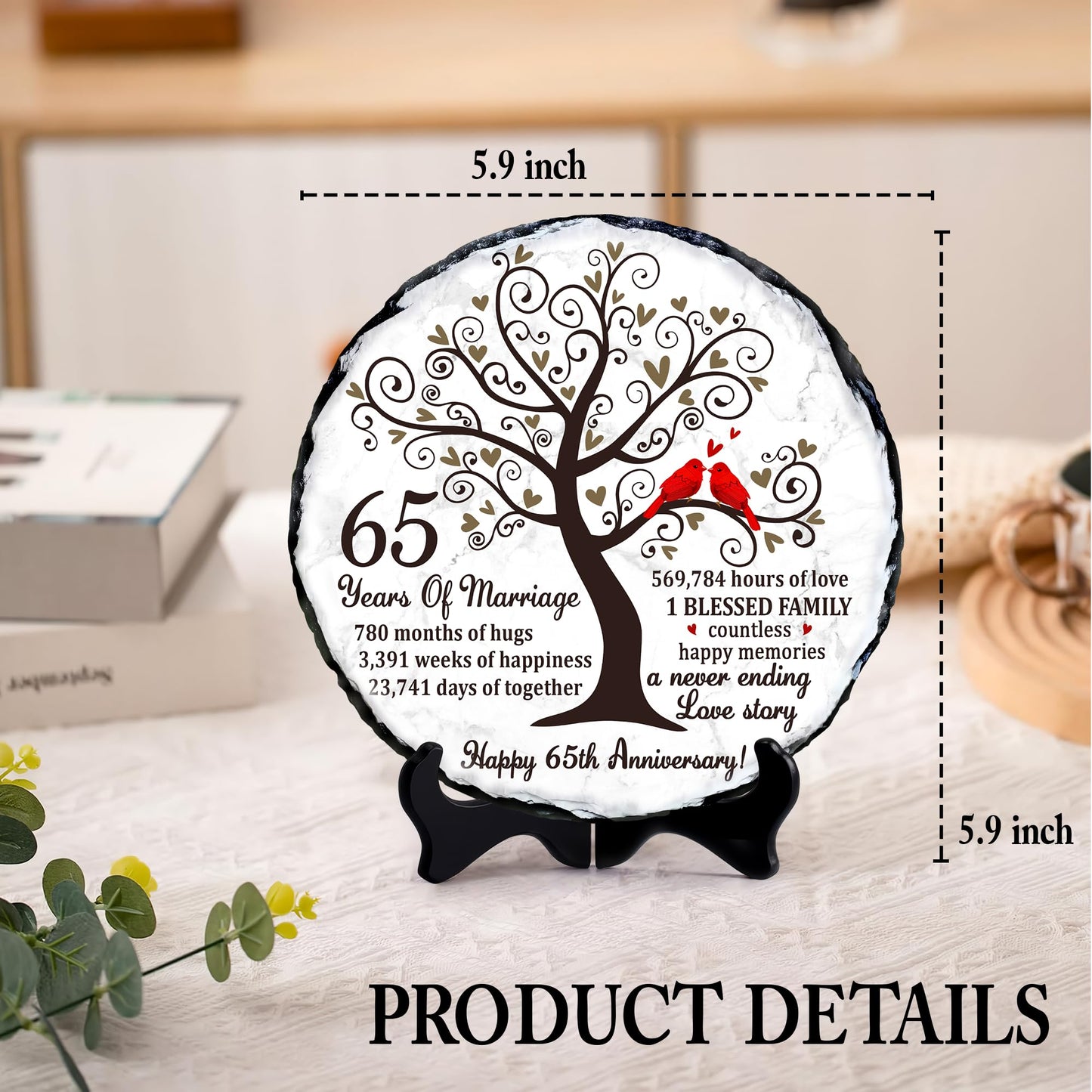 Bozspacer Blue Sapphire Couple Slate Plate – 65th Wedding Gifts for Parents & Couples – Unique 65th Anniversary Wedding Gift Ideas – 65 Years of Marriage Decoration, Plaque, Keepsake