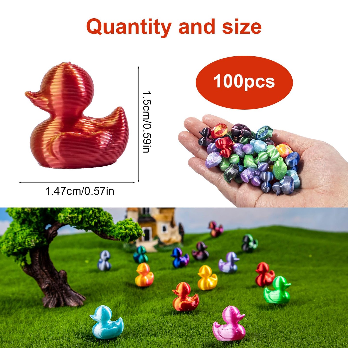 3D Printed 100Pcs Mini Ducks Figurines - Anime Toysthemed Plastic Bulk Tiny Ducking Ornaments,Shiny Gradient Color For Potted Mi